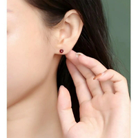 MIMI日韓新款紅寶石耳釘女s925純銀鑲嵌耳環女友簡約時尚款耳飾
