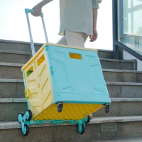 Portable folding shopping trolley to buy food for household use plastic trolley cart