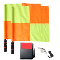 Soccer Referee Flag Set,Red Yellow Cards with Notebook and Pencil,Coach Referee Stainless Steel Whistles with Lanyard