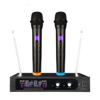UHF Fixed Frequency Karaoke Microphone Dual Channels Wireless Microphone System Handheld Dynamic Mic for Party Band Church Show