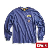 EDWIN 男款 橘標 摔角手E君面具口袋長袖T恤(灰藍色)