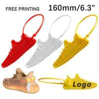 100 Custom Printed Shoe Tags Disposable Off Plastic White Brand Logo Gift Hang Label Tag for Sneakers Yeezy 350 Shoes 160mm/6.3"
