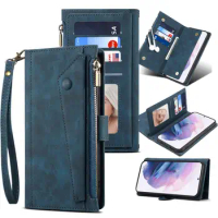 New 9 Cards Zipper Flip Leather Case For Samsung Galaxy S21FE S21 Ultra S20 Lite S20FE S20+ S21+ Wallet Phone Case With Rope