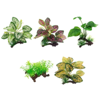 A CUTE  Aquarium Decor Artificial Driftwood Twigs with Plastic Plant Fish for Tank Decorations Aquat