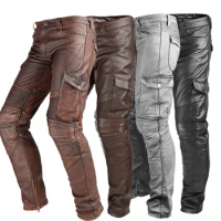 Genuine Leather Pants Men Real Natural Cowhide Cow Skin Harem Pants Motorcycle Biker Waterproof Windproof Male Brand Trousers