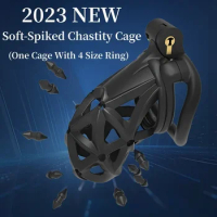 2023 New Male Chastity Restraint with Double Headed Soft Spikes Breathable CB Lock Lightweight Cock Cage BDSM Adult Play 18+
