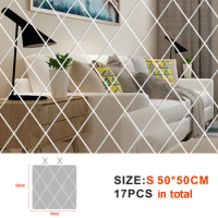 1mm thickness -17pcs in set Acrylic rhombus quadrilateral Mirror Tiles Wall Sticker Square Self Adhesive Stick On DIY Home Docor