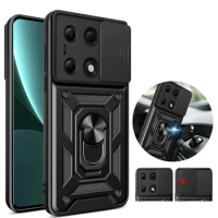 Armor Shockproof case for Xiaomi Redmi Note 13 12 Pro 5G 4G Case Car Magnetic Ring Holder Slide Camera Xiaomi A3 POCO M6 X6 Pro