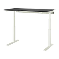 MITTZON 升降式工作桌, 電動 黑色/實木貼皮 梣木/白色, 140x80 公分