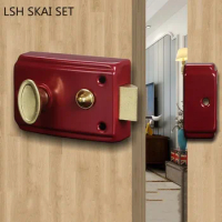 Outdoor Door Red Anti-theft Locks Retro Security Door Lock Single Tongue Insurance Lockset with Key for Furniture Hardware