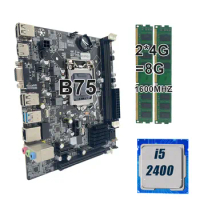 LGA 1155 Motherboard Kit with DDR3 8GB(2pce*4GB) Desktop RAM 1600MHZ Memory Support HDMI VGA Port i5 2400 Processor B75 Set