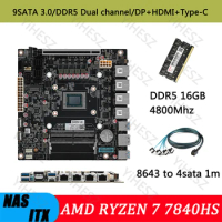 AMD Ryzen 7 7840HS Motherboard ITX Nas Storage 9-Bay 2.5G LAN 4x I226-V 2xNVME with 2x16GB DDR5 5600MHz Soft Router