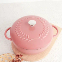 23CM New Carved Enamel Cast Iron Pot Pink Kitchen Saucepan Household Round Stockpot Universal Stoves Cooking Pots