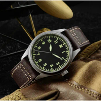 San Martin Pilot Titanium Vintage Military Enthusiasts YN55 Automatic Mechanical Men Watch Leather Strap Waterproof Luminous