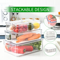 冰箱收納盒廚房生鮮果蔬保鮮盒新款透明PET帶蓋分類收納整理盒子-快速出貨