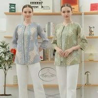 Evercloth Ayu Blouse Wanita Atasan Wanita Blouse Batik Model Dua lapis Batik Lengan Panjang Sarimbit
