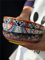 美式鄉村波西米亞陶瓷餐具深盤淺口菜盆釉下彩蓋澆飯盤子釉下彩