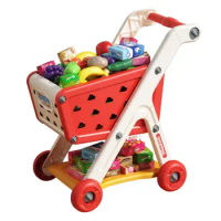 Smooth Wheels Shopping Trolley Role-playing Kids Shopping Cart Toy with 25 Fruit Vegetable Accessories Mini Trolley for Boys