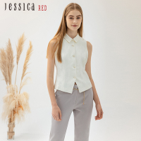 JESSICA RED - 復古優雅修身無袖提花襯衫背心824134