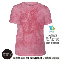 【摩達客】美國The Mountain都會系列 雙狼出任務粉紅底 藝術中性修身短袖T恤(現貨)