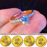 Cincin Permata Satu Berkilau Perhiasan Cincin Wanita Dewasa Asli Dari Bahan Koin Logam 91 Rings