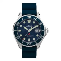 Jam Tangan Pria Timex Deepwater Meridian TW2W81500 Blue Dial Blue Rubber Strap Biru