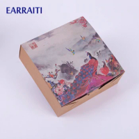 12/20pcs Kraft Paper Packaging Box Cake Cookies Peacock Chinese Style Present Candy Gift Box Wedding Birthday Favor