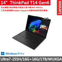 【ThinkPad 聯想】14吋Ultra7輕薄商務AI筆電(T14 Gen6/Ultra7-255H/16G+16G D5/1TB/WUXGA/W11P/三年保)