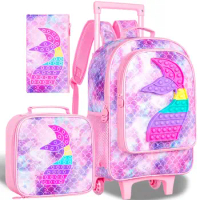 Rolling Backpack for Girls, Kids Roller School Bag with Wheels Toddler Wheeled Bookbag Elementary
