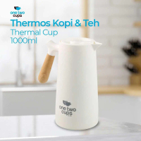 Teko Termos Air Panas Vacuum Jug Flask 1L Kaca Borosilicate Plastik Tebal Gagang Kayu Kapasitas 1000