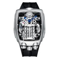 PINDU Men Automatic Watch 42mm Luxury Tonneau Mechanical Wristwatch Fashion Luminous 50M Waterproof Skeleton NH05