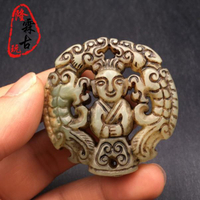 天然玉佩仿古岫玉雕刻望子成龍玉墜雙面鏤空漢服車掛岫玉掛件配飾