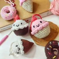 {READY STOCK} Crochet Keychain Mini Donut, Mini Ice Cream and Mini Cupcake