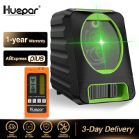 Huepar Self-leveling Vertical &amp; Horizontal Lasers Green Beam Cross Line Laser Level 150 Degree+Huepar Digital LCD Laser Receiver