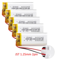 5 pcs 3.7V 650mAh Lipo Polymer Lithium Rechargeable Battery + JST 1.25mm 2pin Plug 602248 For MP3 GPS Recorder Headset Camera