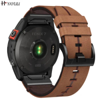Fenix 7 Wristband 22mm Leather Bands for Garmin Fenix 5/Fenix 6/Fenix 7/Forerunner 935/945/Approach S60/S62/Quatix 5/EPIX 2
