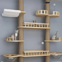 Customized Wooden Cat Climbing Frame, Nest Tree, Big Interactive Cat Toy, House for Cats, Scratching Post, Pet Furniture