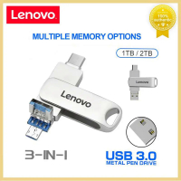 Lenovo OTG 3-1 Usb Flash Drive 1TB 2TB Pendrive สำหรับคอมพิวเตอร์และศัพท์สามใช้ไดรฟ์ปากกาโลหะหมุน Memory Stick Usb 3.0