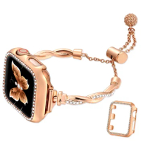 Diamond-encrusted case + Cross Strap Diamond Bracelet for Apple Watch band iWatch 6/7/8/SE 38 40 41 42 44 45 49mm Watch strap