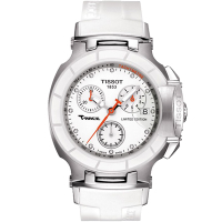 TISSOT 天梭 官方授權 T-RACE LADY 計時陶瓷真鑽腕錶 送禮推薦-白/36.65mm T0482172701600