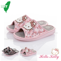 【SANRIO 三麗鷗】Hello Kitty 22-24cm小碎花輕量休閒按摩拖鞋(粉&amp;黑色)