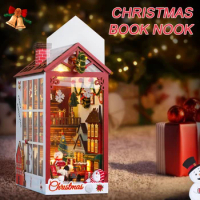 Christmas DIY Book Nook 3D Puzzle Doll House with Sensor Light Dust Cover Music Box Roombox Xmas Gift Ideas for Christmas Gift
