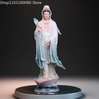 Customize White Marble "A leaf Guanyin" buddha statue white jade Avalokitesvara standing statue sculpture 128cm ,210cm