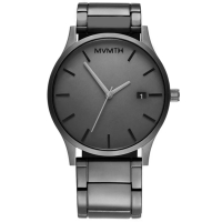 【MVMT】極簡風格 日期視窗 礦石強化玻璃 不鏽鋼手錶 鍍灰 45mm(D-MM01-GR)