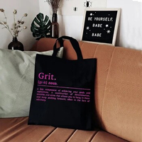 Grit Definition Tote Bag Motivational Quotes Prints Custom Bag Gifts for Her Print Teacher Student Book Bags Reusable Fashion
