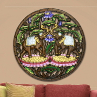 泰國實木雕花板大象荷花浮雕鏤空柚木壁飾壁畫東南亞家居裝飾掛板