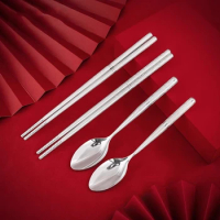 99.9% Silver Chopsticks, 100 Blessings, Precious Silver Spoons, Spoons, Chinese Food Grade Silver Tableware