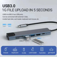 7 in 1 Type C Docking Station with Sd TF Card Reader Ethernet PD Ports USB 3.0 and Ports USB 3.0 2.0 for MacBook Pro Air HP XPS