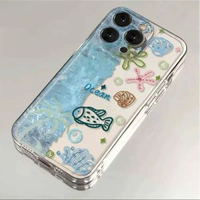 海洋生物太空殼情侶適用蘋果16pro手機殼可愛大臉小狗適用蘋果16promax手機殼女款簡約ins卡通高級感適用紅米華為 nova 12太空殼-海洋生物