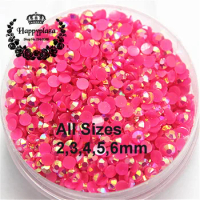 All Sizes 3,4,5,6mm Resin Rhinestone 14 Facets Flatback Jelly Hot Pink AB Decoration for Phones Bags Shoes Nails DIY